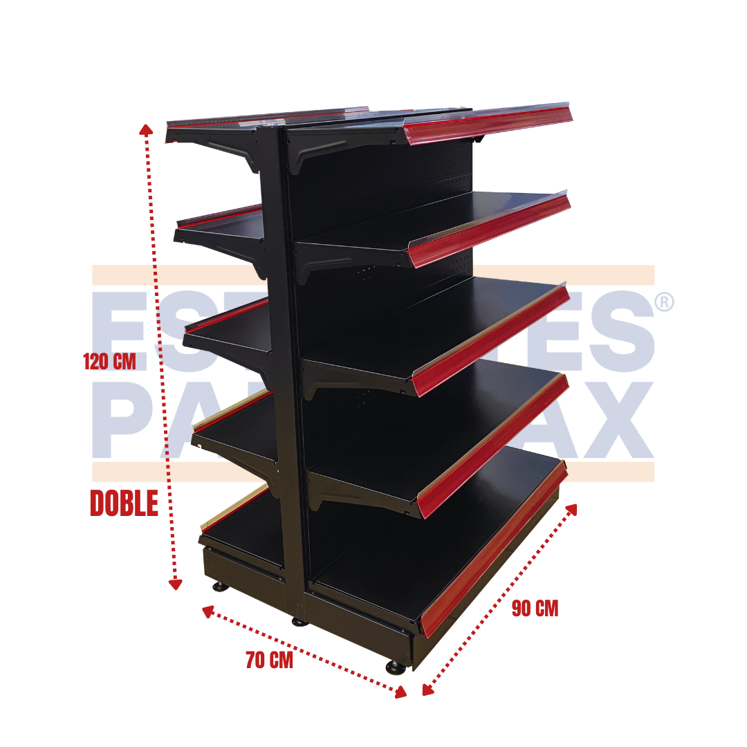 Góndola Doble Perforado Negro 5 Niveles 120x90x70cm 75kg/nivel PMX-B1230D