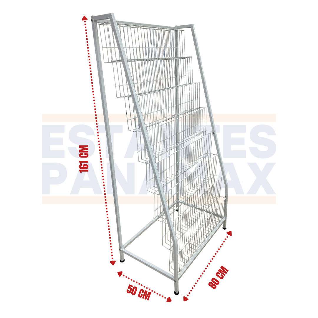 Exhibidor de Revistas / Libros / Tarjetas Metal Blanco 8 Niveles 160x80x50cm PMX-1363