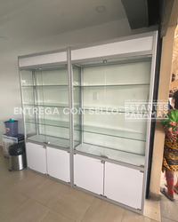 Vitrina Vertical de Aluminio Plateado con Blanco 3 Niveles con Gavetero y LED 200x100x30cm KD-010 / KW-005