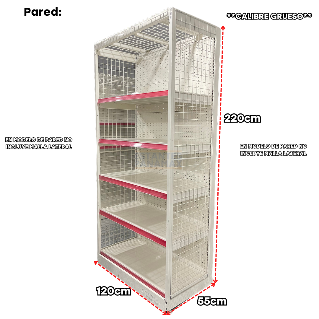**CALIBRE GRUESO** Góndola Cuadrado Crema de Fondo Perforado 6 Niveles 2.20m Alto PMX-1106, PMX-1120 & PMX-1114