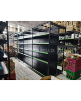 **CALIBRE GRUESO** Góndola Doble Perforado Negro Tipo Cuadrado 220x120x110cm 6 Niveles 275kg/nivel PMX-1001