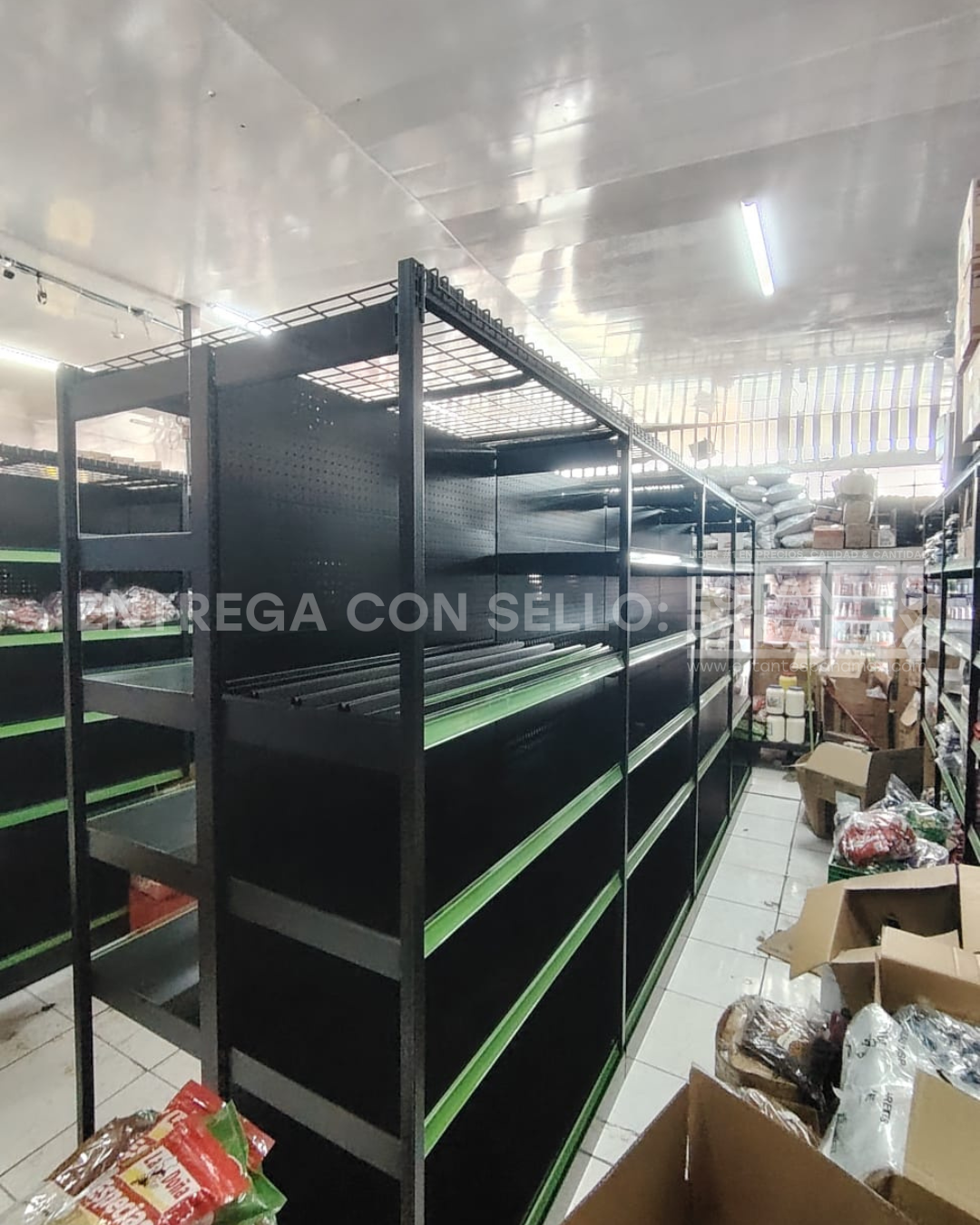 **CALIBRE GRUESO** Góndola Doble Perforado Negro Tipo Cuadrado 220x120x110cm 6 Niveles 275kg/nivel PMX-1001