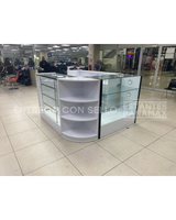 Vitrina Horizontal de MDF Blanco con 2 Niveles & Gaveteros con 6 Luces LED 110x120x50cm BNM24-006