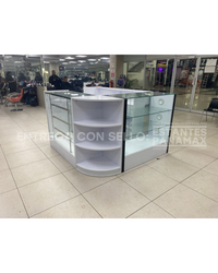 Vitrina Horizontal de MDF Blanco con 2 Niveles & Gaveteros con 6 Luces LED 110x120x50cm BNM24-006