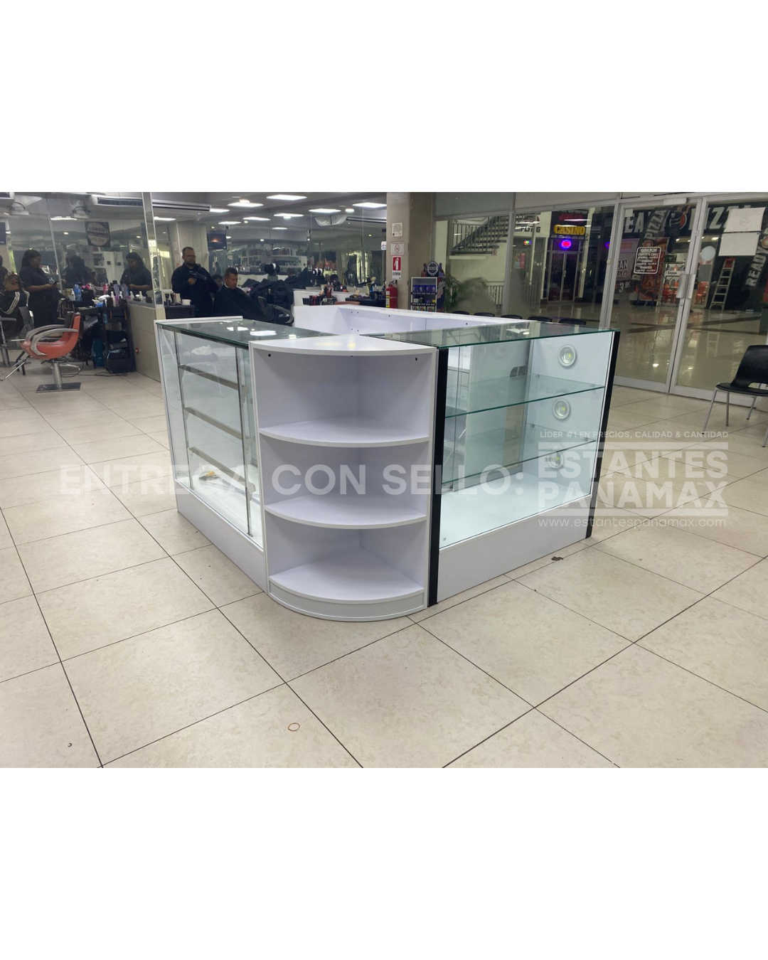 Vitrina Horizontal de MDF Blanco con 2 Niveles & Gaveteros con 6 Luces LED 110x120x50cm BNM24-006