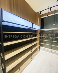 Góndola Pared Perforado Negro con Diseño de Madera 5 Niveles 200x120x40cm 90kg/nivel PMX-1208