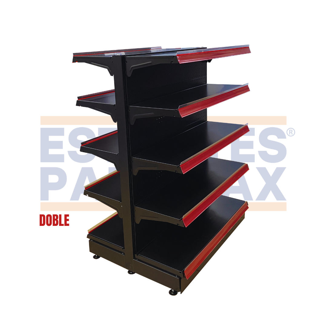 Góndola Doble Perforado Negro 5 Niveles 120x90x70cm 75kg/nivel PMX-B1230D