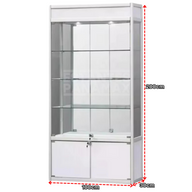 Vitrina Vertical de Aluminio Plateado con Blanco 3 Niveles con Gavetero y LED 200x100x30cm KD-010 / KW-005