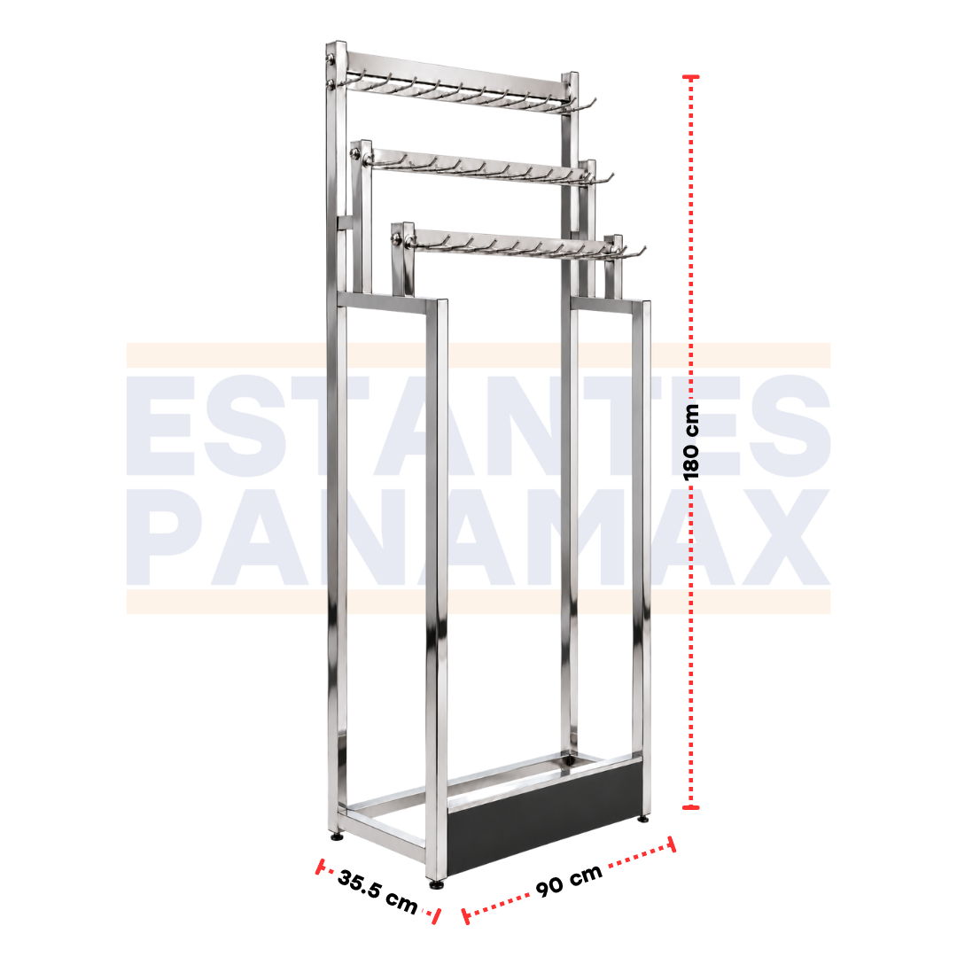 Exhibidor Comercial Cromado para Correas y Cinturones con 3 Niveles y Ganchos Incluidos, Organizador Metálico de Piso 90x35.5x180cm XBH-CR36
