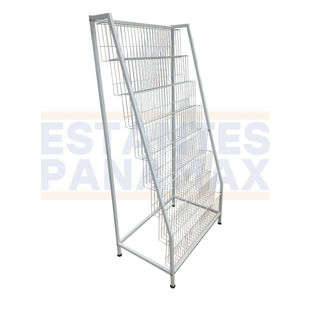 Exhibidor de Revistas / Libros / Tarjetas Metal Blanco 8 Niveles 160x80x50cm PMX-1363