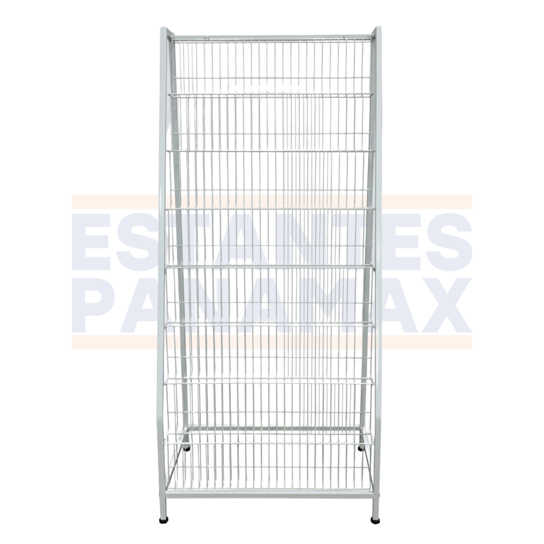 Exhibidor de Revistas / Libros / Tarjetas Metal Blanco 8 Niveles 160x80x50cm PMX-1363