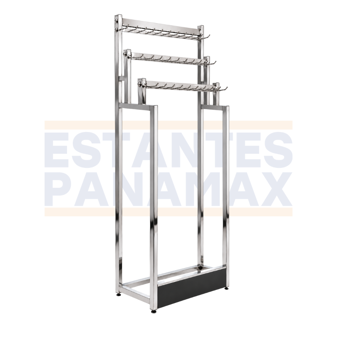 Exhibidor Comercial Cromado para Correas y Cinturones con 3 Niveles y Ganchos Incluidos, Organizador Metálico de Piso 90x35.5x180cm XBH-CR36