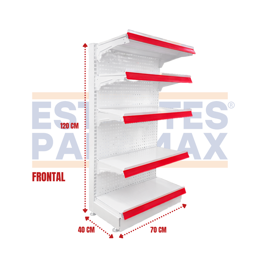 Góndola Frontal Perforado Blanco 5 Niveles 120x70x40cm 75kg/nivel PMX-N1230F