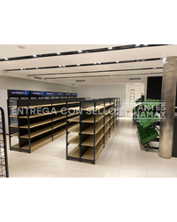 Góndola Doble Perforado Negro con Diseño de Madera 5 Niveles 160x120x80cm 90kg/nivel PMX-1206
