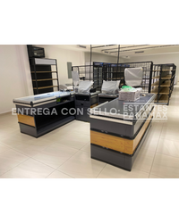 Mostrador de Caja Metálico y Acero Inoxidable con Diseño de Madera PMX-1122 & PMX-1121