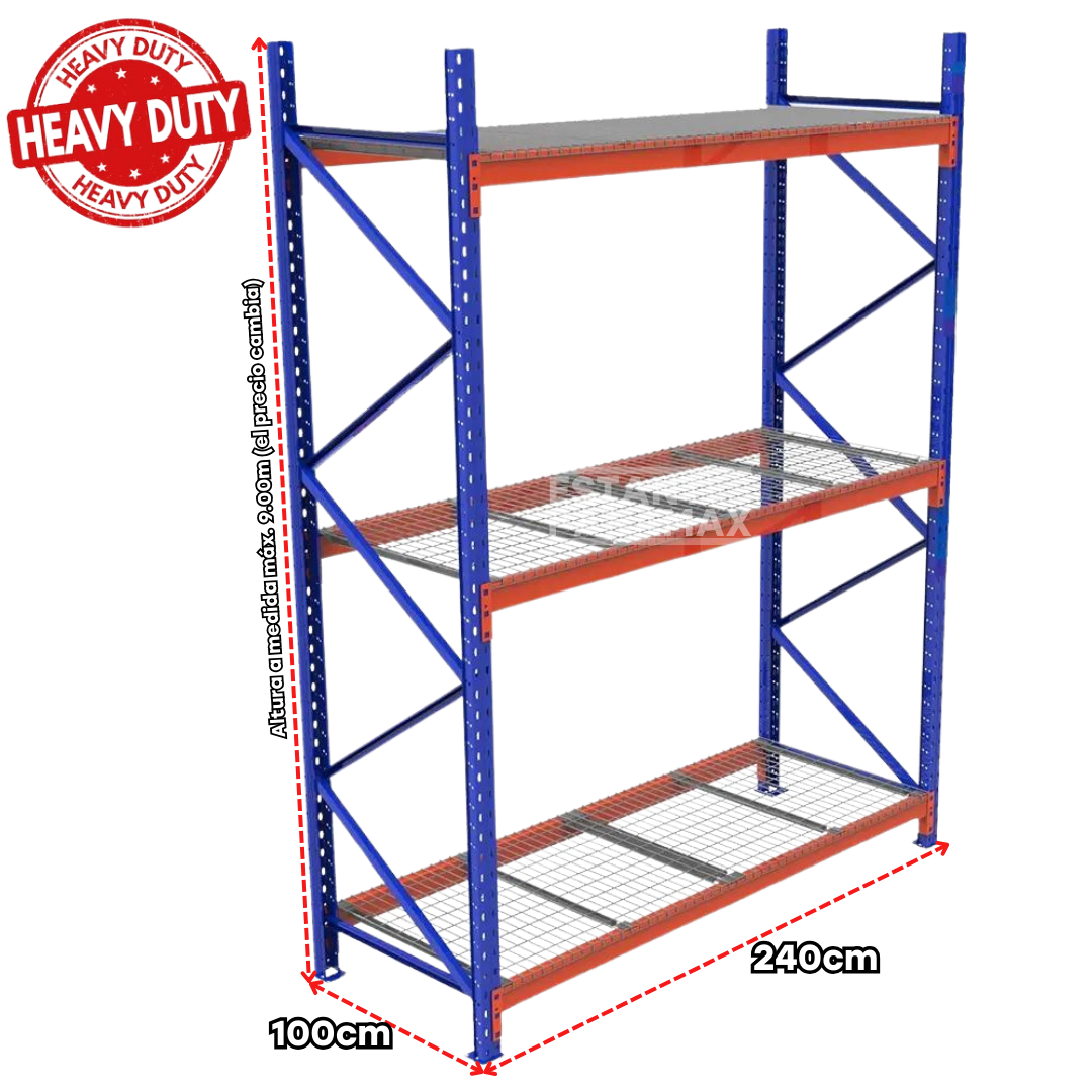 Rack de Bodega de Carga Pesada Soporta Hasta 1 Tonelada por Nivel con Mallas PMX-1094 ***SE VENDE POR PIEZAS***