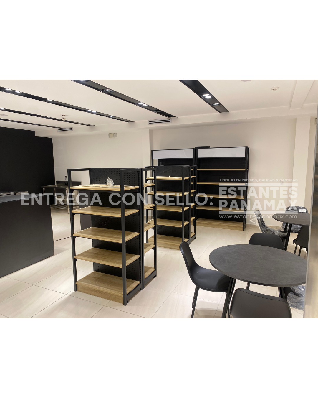 Góndola Doble Perforado Negro con Diseño de Madera 5 Niveles 160x120x80cm 90kg/nivel PMX-1206