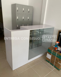 Set Mostrador + Vitrina de 2 Niveles en MDF Blanco MDF-2 / KW-013
