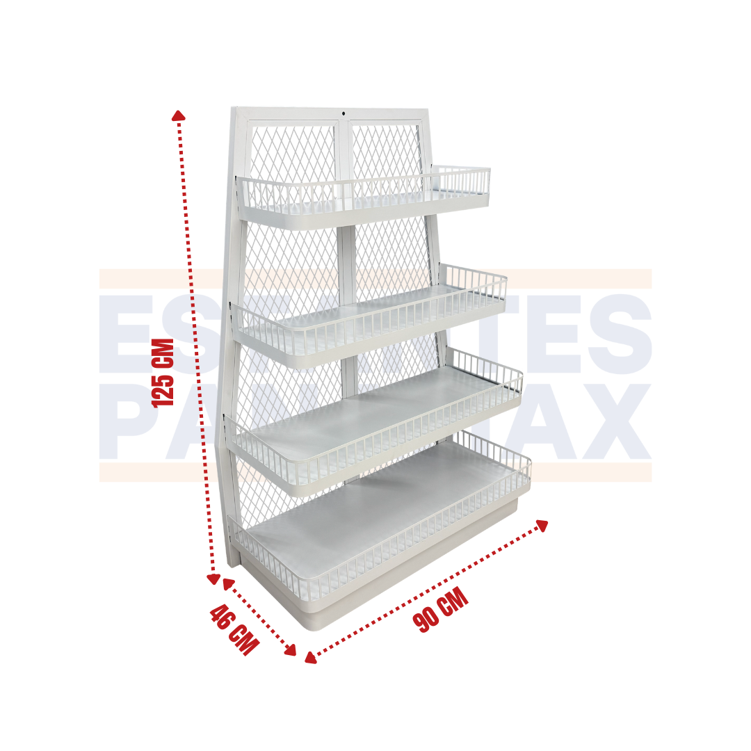 Góndola Frontal Blanco 4 Niveles 125x90x46cm 75kg/nivel PMX-1365
