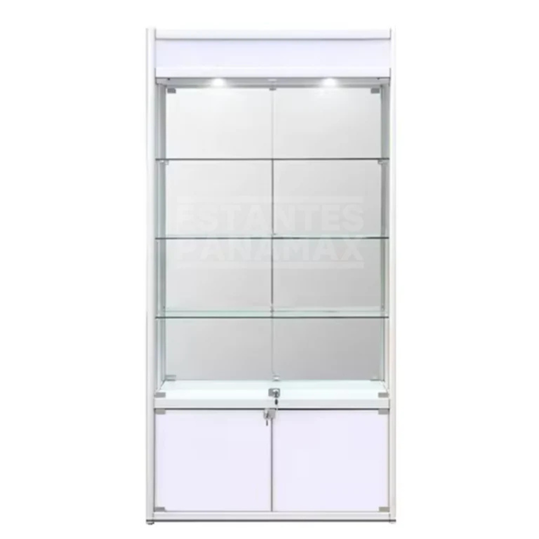 Vitrina Vertical de Aluminio Plateado con Blanco 3 Niveles con Gavetero y LED 200x100x30cm KD-010 / KW-005