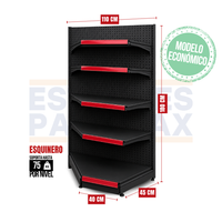 **MODELO ECONOMICO** Góndola Esquinero Perforado Negro 180x110x45cm 5 Niveles 75kg/nivel PMX-1421