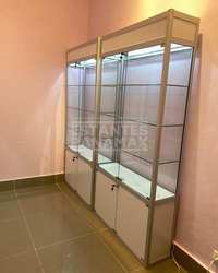 Vitrina Vertical de Aluminio Plateado con Blanco 3 Niveles con Gavetero y LED 200x100x30cm KD-010 / KW-005