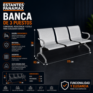 Silla Banca de Espera Metálica de 3 Asientos 76x175x63cm KY-P003