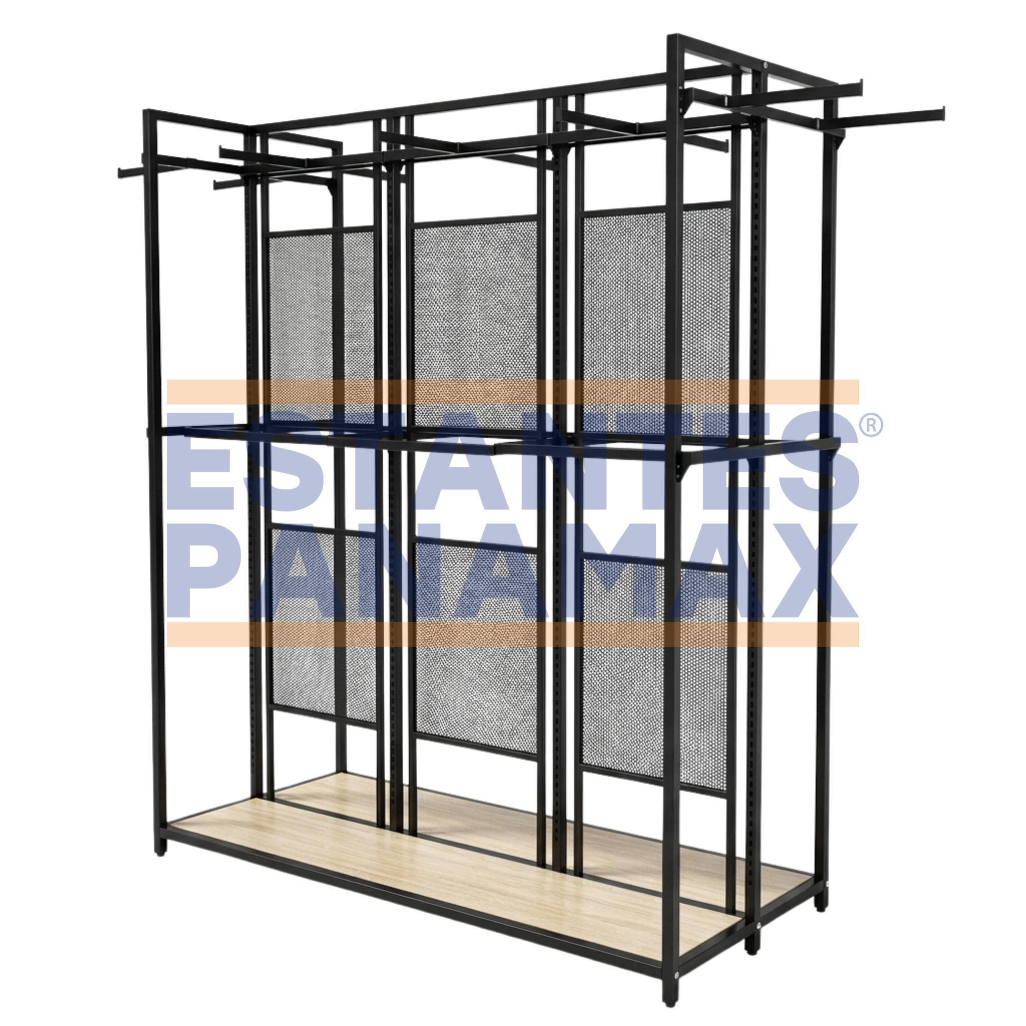 Perchero Exhibidor de Ropa Metal Negro Doble Lado 220x180x80cm XBH-CR19