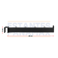 Brazo Gancho de Barra Exhibidor Metálico Recto de 28cm con 4 Topes para Colgar Ropa y Accesorios, Color Negro EP-28