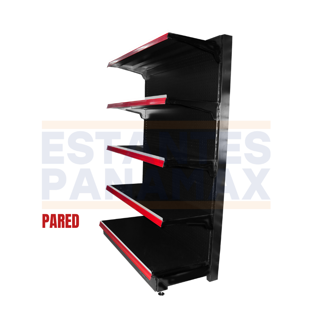 **MODELO ECONÓMICO** Góndola Pared Perforado Negro 5 Niveles 180x120x50cm 75kg/nivel PMX-3002-P
