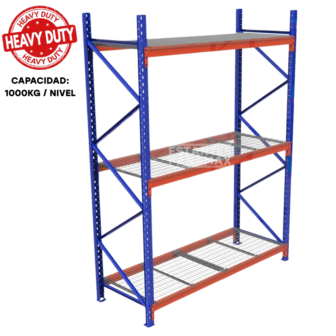 Rack de Bodega de Carga Pesada 1000kg/Nivel con Mallas PMX-1094 ***SE VENDE POR PIEZAS***