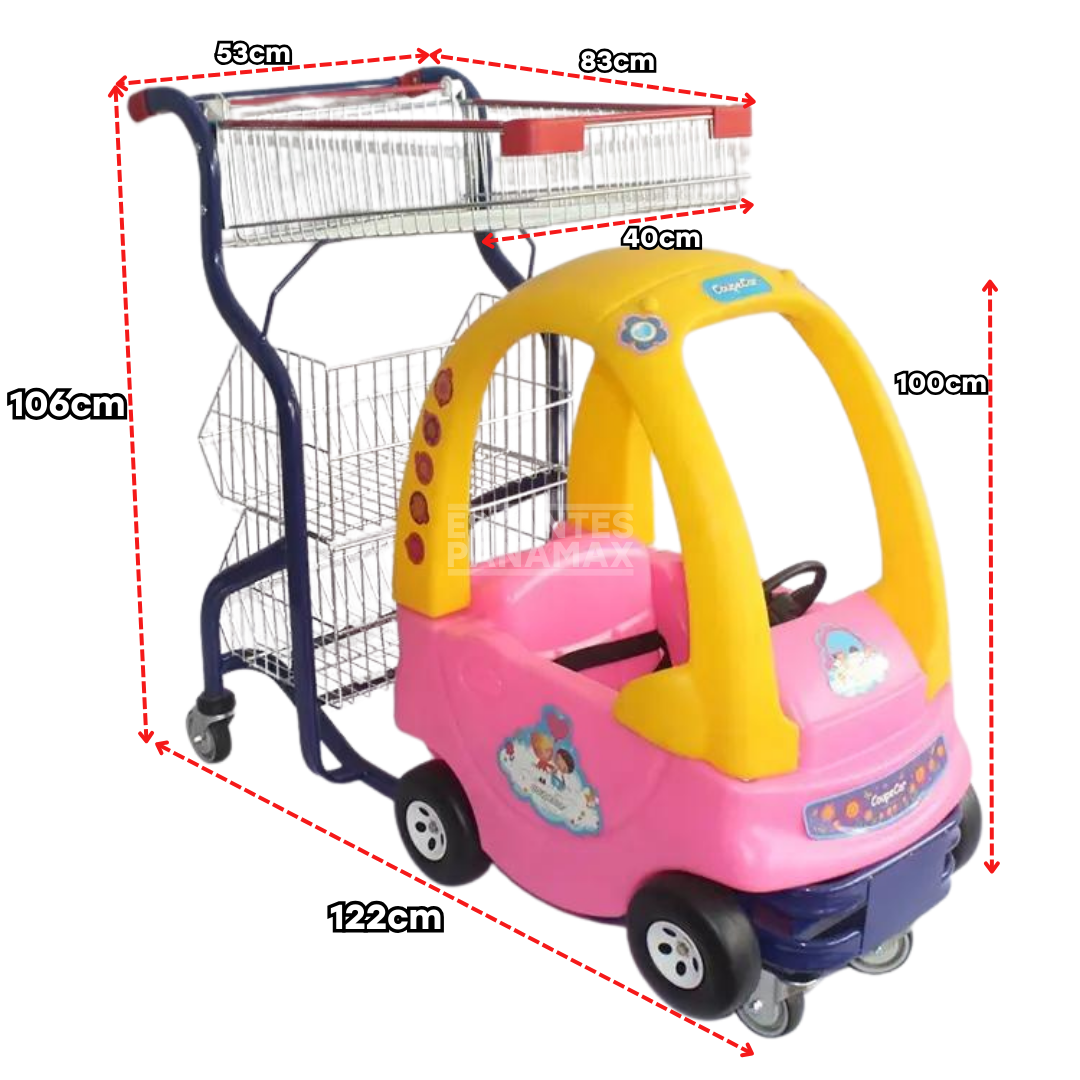 Carretilla de Supermercado con Carrito para Niños Verde & Rosado 3 Niveles 50 Litros PMX-1220, PMX-1221