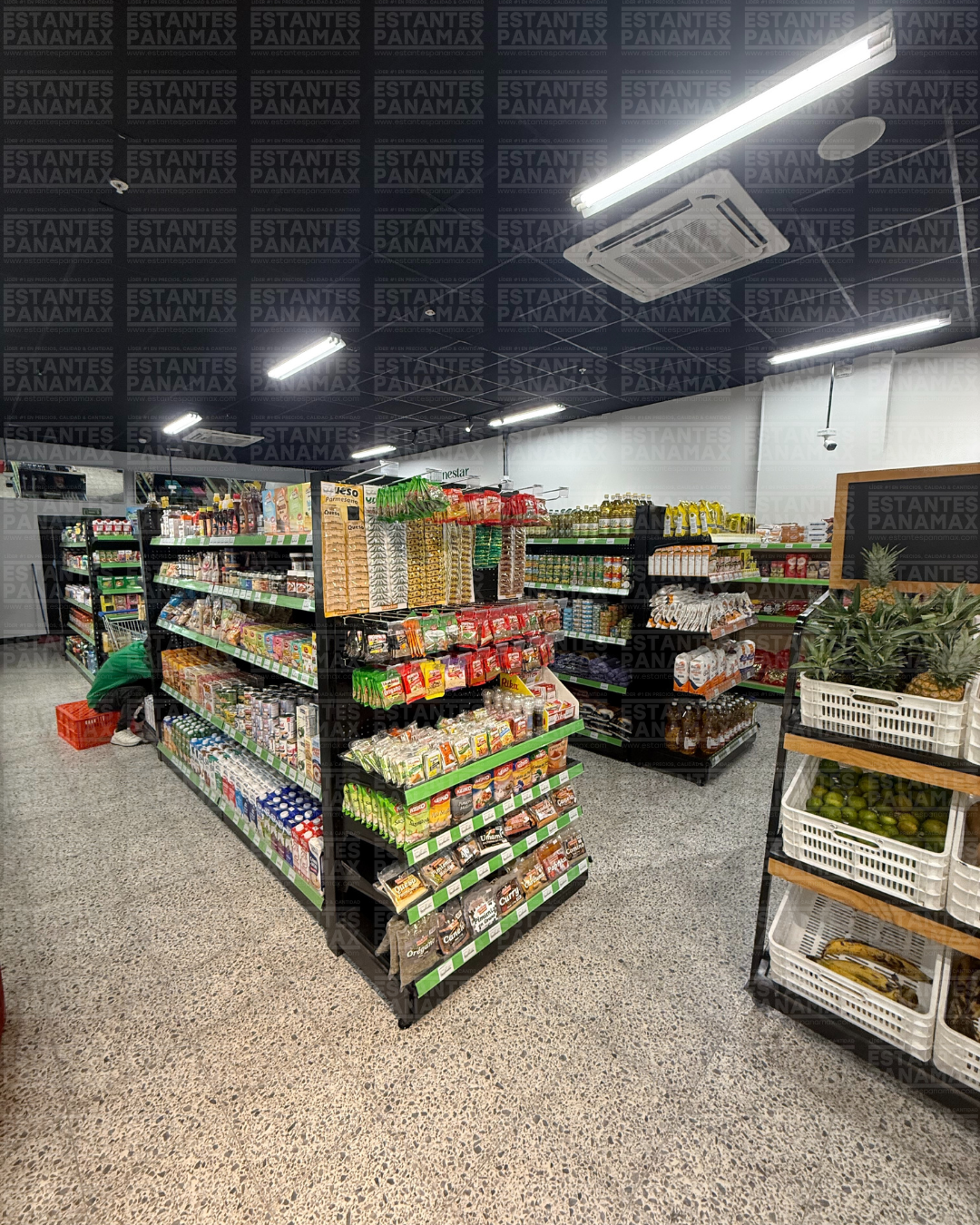 **CALIBRE MEDIO** Góndola Doble Perforado Negro 5 Niveles 180x120x100cm 150kg/nivel PMX-1080