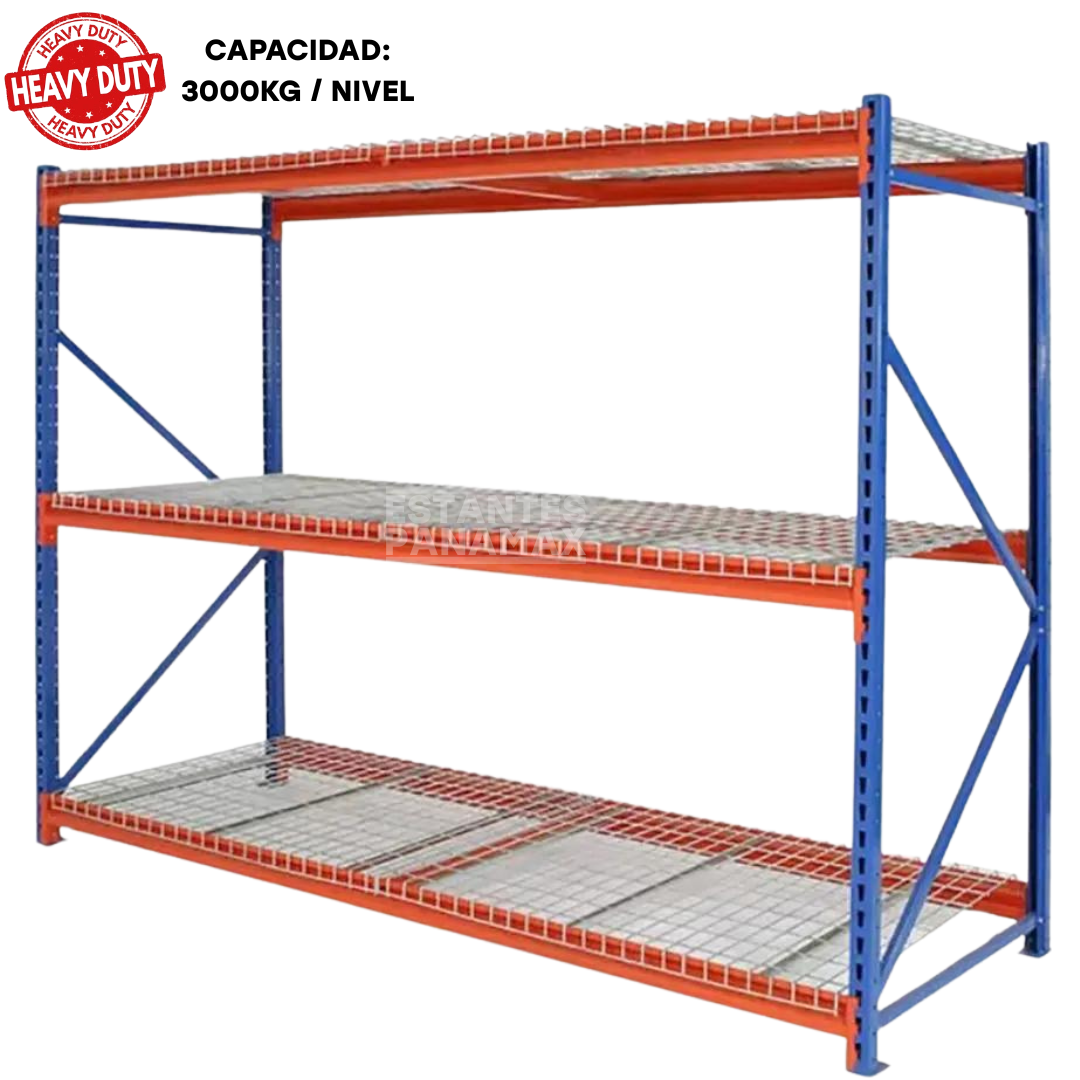Rack de Bodega de Carga Pesada 3000kg/Nivel con Mallas PMX-1143 ***SE VENDE POR PIEZAS***