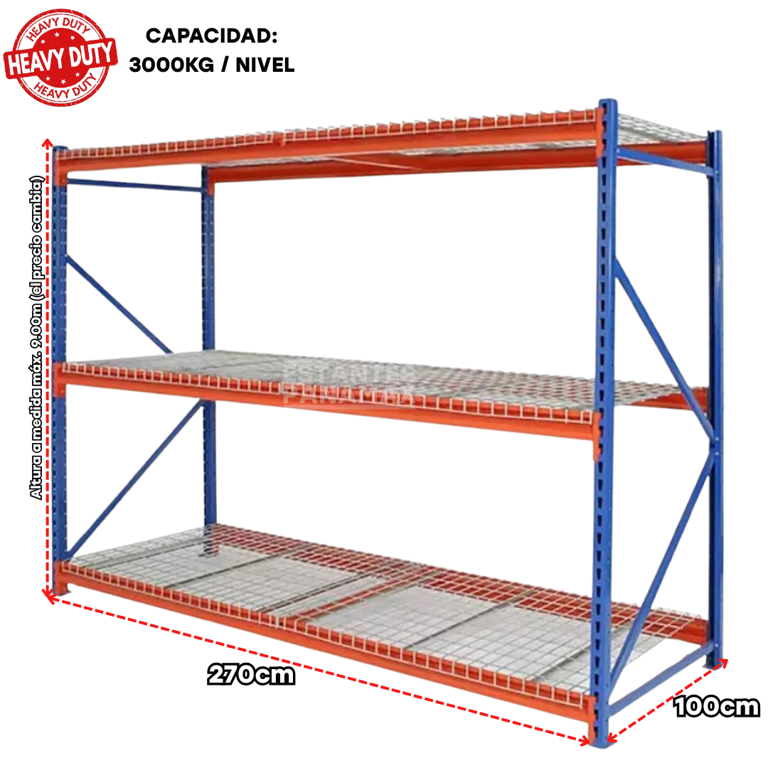 Rack de Bodega de Carga Pesada 3000kg/Nivel con Mallas PMX-1143 ***SE VENDE POR PIEZAS***