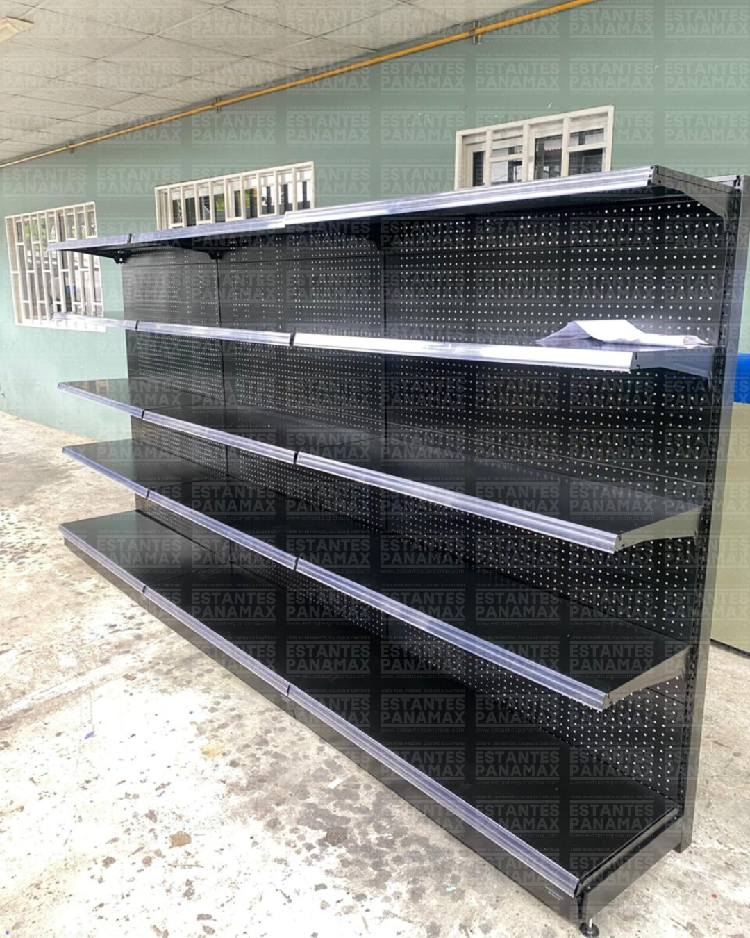 **MODELO ECONÓMICO** Góndola Pared Perforado Negro 5 Niveles 180x120x50cm 75kg/nivel PMX-3002-P