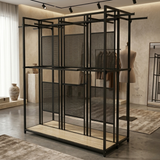 Perchero Exhibidor de Ropa Metal Negro Doble Lado 220x180x80cm XBH-CR19