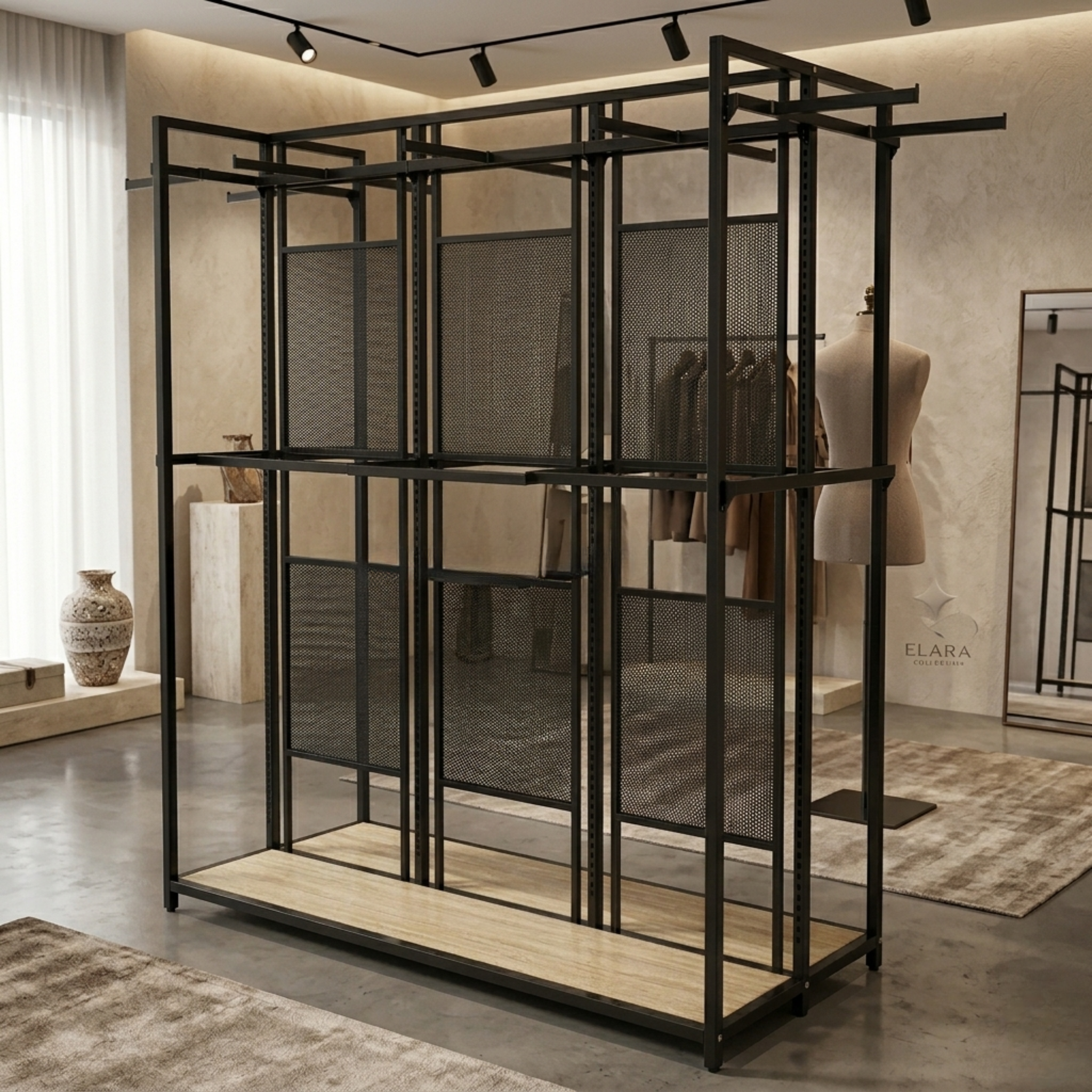 Perchero Exhibidor de Ropa Metal Negro Doble Lado 220x180x80cm XBH-CR19