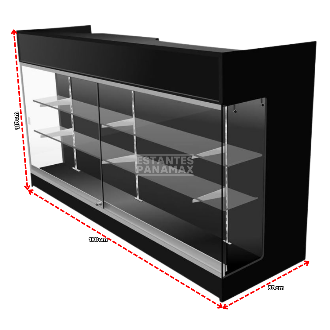 Mostrador Frontal de MDF con Vitrina Color Negro PMX-1087