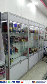 Vitrina Vertical de Aluminio Plateado con Blanco 3 Niveles con Gavetero y LED 200x100x30cm KD-010 / KW-005