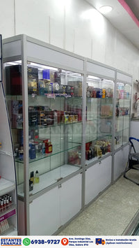Vitrina Vertical de Aluminio Plateado con Blanco 3 Niveles con Gavetero y LED 200x100x30cm KD-010 / KW-005