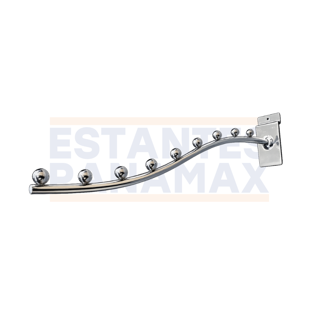 Gancho Cromado de 9 Bolitas Grueso 35cm para Sistema de Ranurado PMX-1414 Tabla.