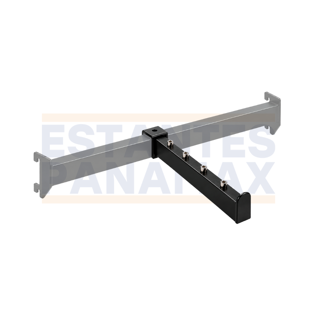 Brazo Gancho de Barra Exhibidor Metálico Recto de 28cm con 4 Topes para Colgar Ropa y Accesorios, Color Negro EP-28