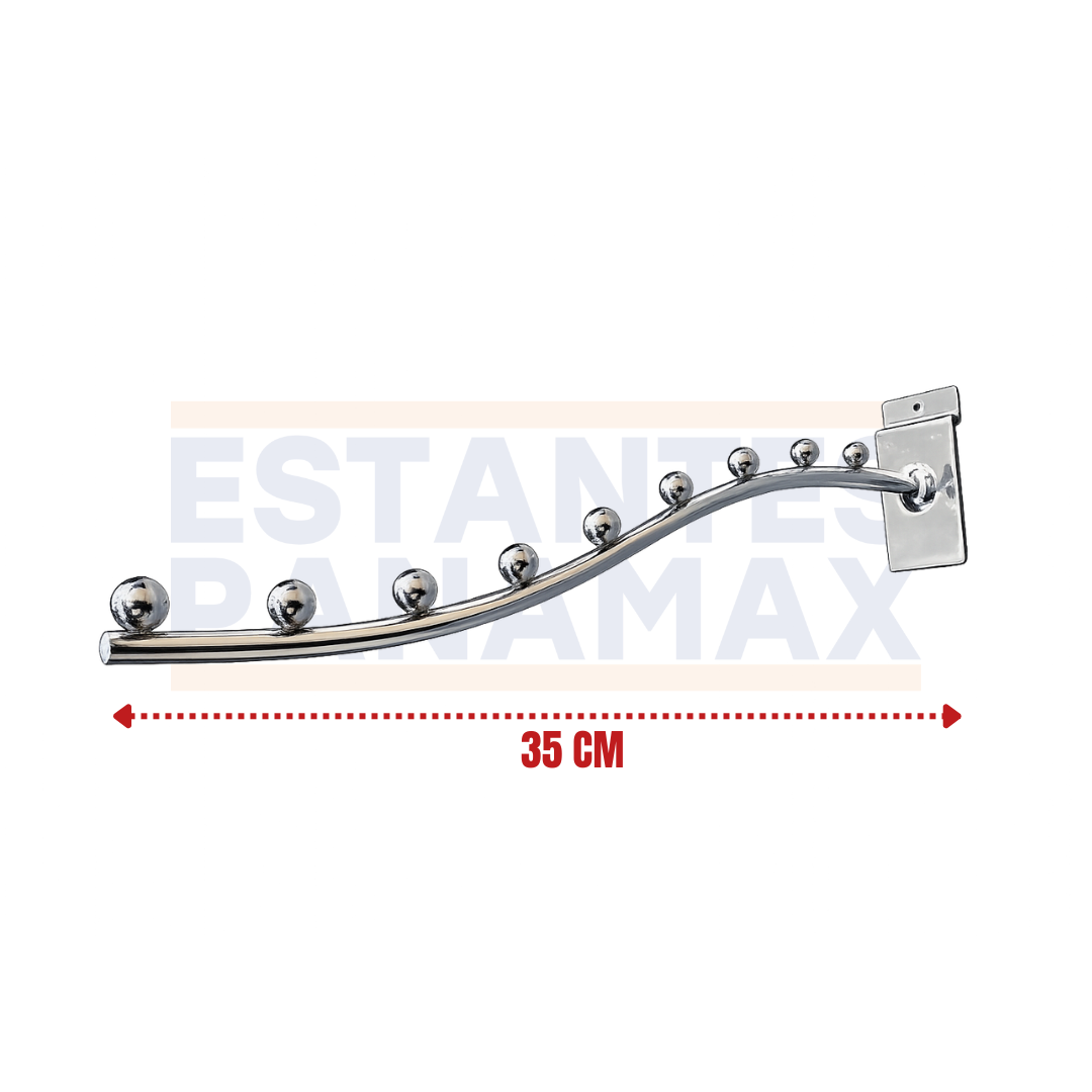 Gancho Cromado de 9 Bolitas Grueso 35cm para Sistema de Ranurado PMX-1414 Tabla.