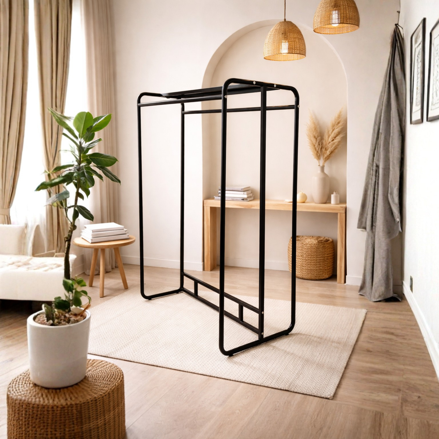 Perchero Exhibidor de Ropa Metal Negro 150x120x55cm XBH-CR20