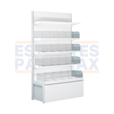 Góndola Pared Fondo Liso Blanco 5 Niveles + 16 Organizadores Transparente +1 Gavetero 180x100x46cm 75kg/nivel PMX-1366