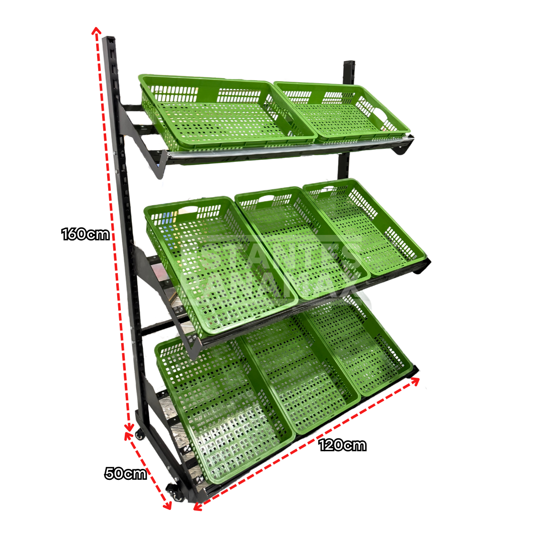 Mueble de Legumbre de 3 Niveles con Canastas & Ruedas con Freno PMX-1097