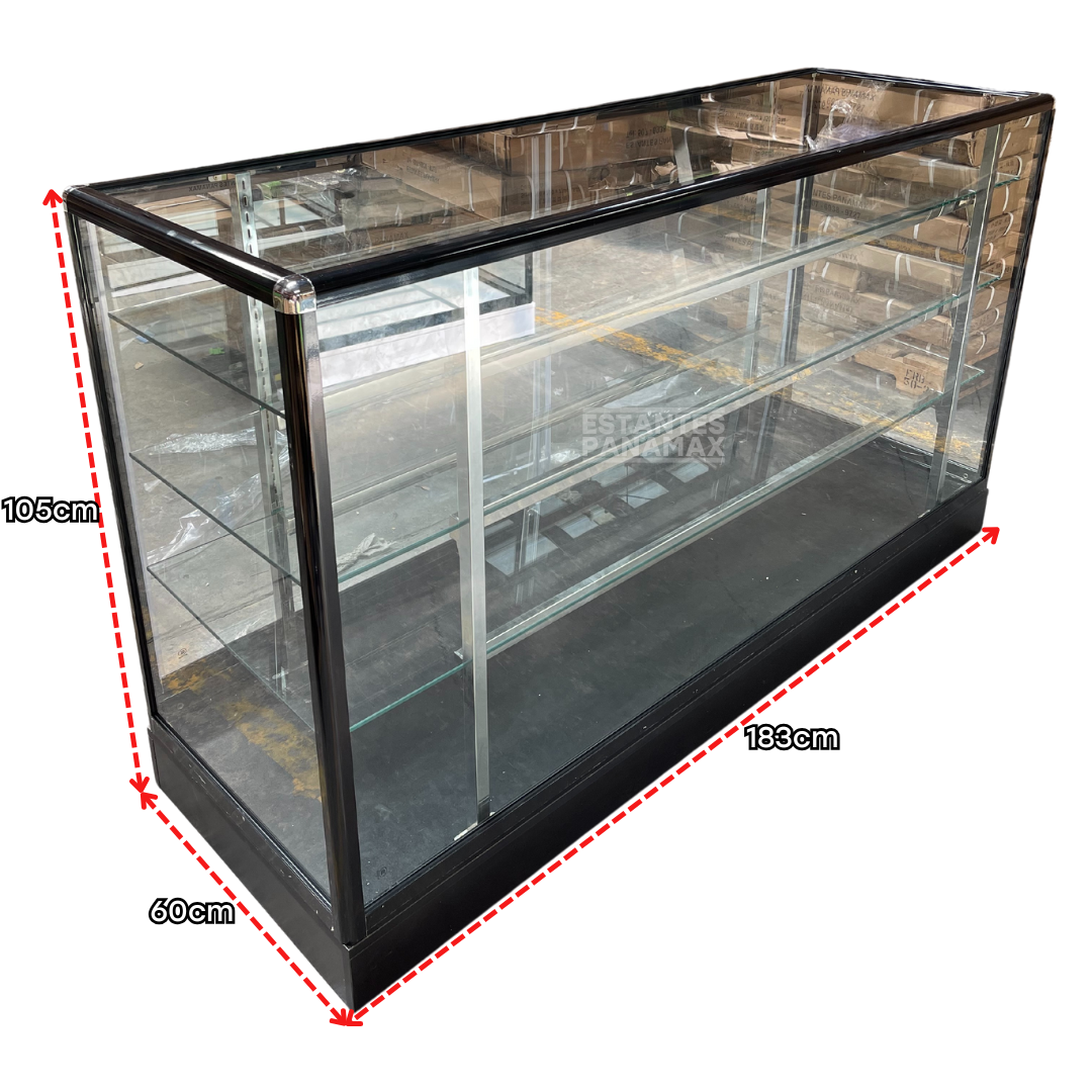 Vitrina de Aluminio Negro 3 Niveles Vidrio Templado 105x183x60cm KW-011-183