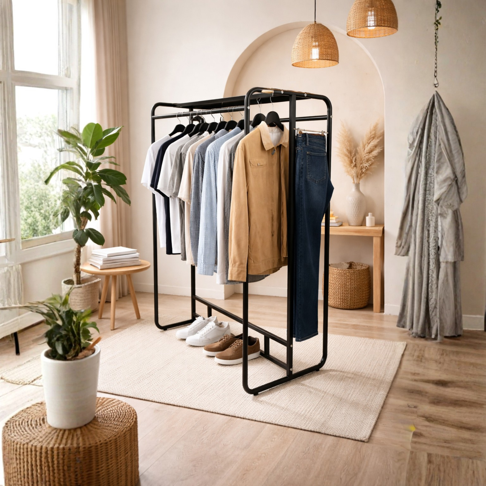 Perchero Exhibidor de Ropa Metal Negro 150x120x55cm XBH-CR20