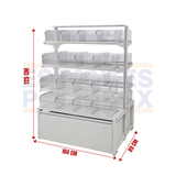 Góndola Doble Blanco 4 Niveles + 32 Organizadores Transparente +2 Gaveteros 125x104x89cm 75kg/nivel PMX-1367